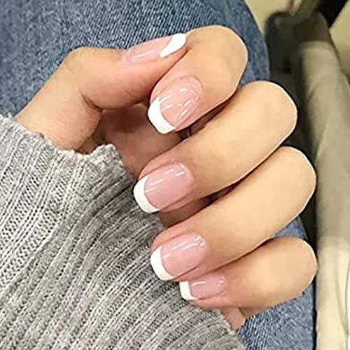 Eaytmo Fake Nails Square Press on Nails Tips French Full Cover Acrylic False Nails Art Accessories Fingernails Daily Office Party Natural Stick on Nails for Women and Girls（24Pcs)