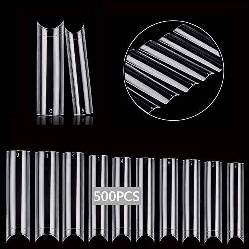 504 PCS No C Curve Clear Nail Tips for Acrylic Nails Professional, 3XL Extra Long Square Flat Nail Tips, 12 Sizes Half Cover Straight Tapered Square French Fake Nail Tips for Nail Salons Home DIY