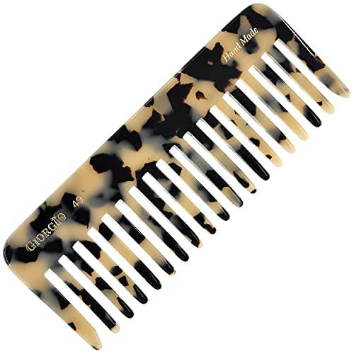 Giorgio G49 Graphite Large 5.75 Inch Hair Detangling Comb, Wide Teeth for Thick Curly Wavy Hair. Long Hair Detangler Comb For Wet and Dry. Handmade of Quality Cellulose, Saw-Cut, Hand Polished