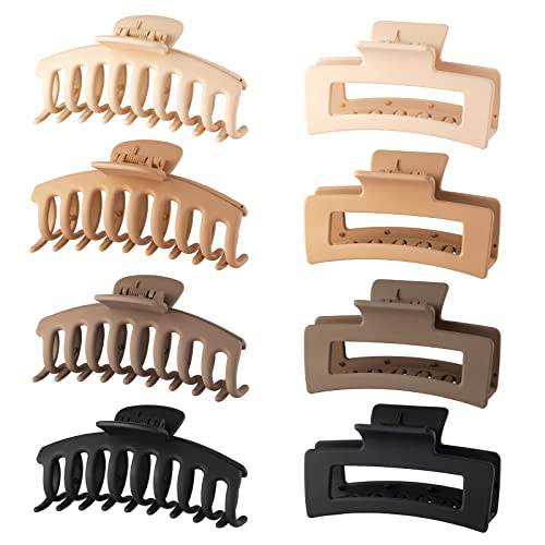 Wekin Large Hair Claw Clips, 8 Pack 4.3 Hair Clips for Women & Girls, Strong Hold Matte Claw Hair Clips for Women Thick Hair & Thin Hair, 90’s Vintage Jaw Clips (Cream, Beige, Dark Brown, Black)…