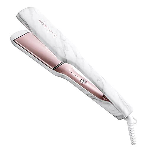FoxyBae White Marble Rose Gold Flat Iron - Ceramic Tourmaline Technology - Hair Straightener with Negative Ions - Straightens & Curls Hair - Professional Salon Grade Hair Styling Tool (1)