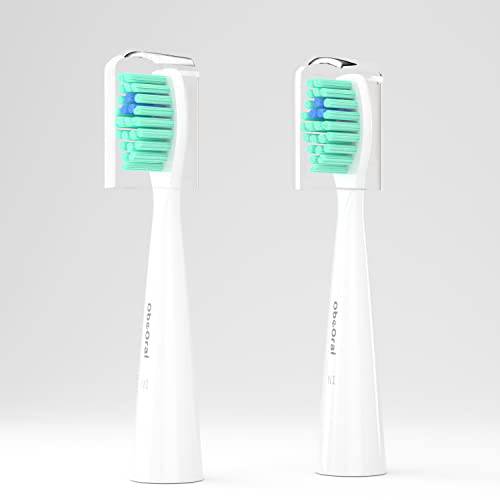 ObeOral OB1-4 Replacement Toothbrush Heads with Hygienic Cap Cover, Electric Tooth Brush Heads Refill, White, 2 Pack