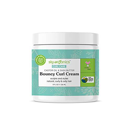 Sky Organics Curl Care Bio-Based Bouncy Curl Cream for Hair USDA Certified Bio-Based to Hydrate, Define & Sculpt Curls, 8 fl. Oz