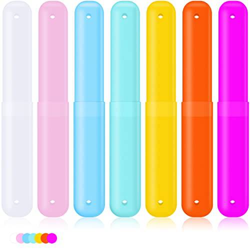 60 Pieces Plastic Toothbrush Holders Portable Travel Toothbrush Case Cover Protector Assorted Color Toothbrush Case Holders for Indoor Outdoor Travel Trip Home Camping School, 7 Colors