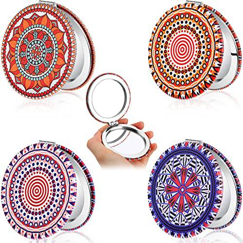 Yalikop 4 Pieces Pocket Mirrors for Women Small Mini Compact Mirror for Purse Magnifying Travel Makeup Mirror Portable Folding Mirror Gift for Women Teacher Best Friend