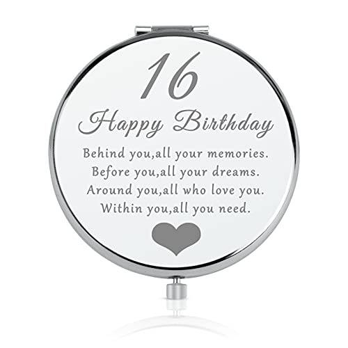 16th Birthday Gift Idea for 16 Year Old Girls, Happy 16th Birthday Gift for Daughter Granddaughter Niece Sister Friends, Double Sided Travel Compact Makeup Mirror Sixteen Birthday Present for Girls