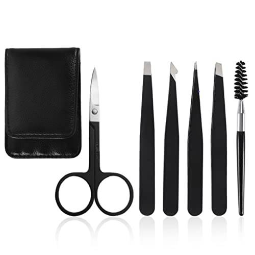 YZWW Tweezer set(6-Piece)-Tweezers for Plucking，Stainless Steel Forceps,Curved Scissors,Eyebrow Brush,Tweezers Set For Eyebrows and Facial Hair,Hair Plucking Daily Beauty tool