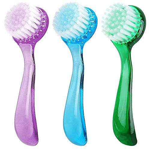 Facial Cleansing Brush 3 Pack, ooloveminso Manual Face Brush Soft Bristle Face Scrubber Exfoliating Cleansing Brush for Face Care Makeup Skincare Removal (Pink+Blue+Green)