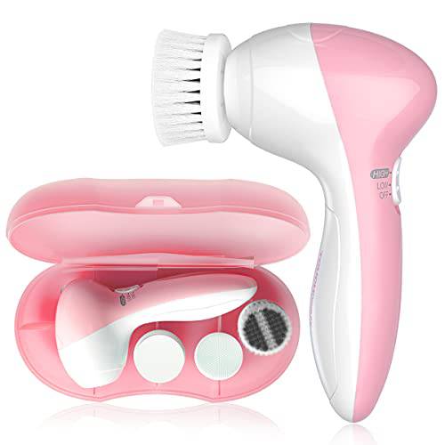TOUCHBeauty Portable Facial Brush Set with Case & 3 Spin Brush Heads, 0.055mm Deep Pores Cleansing Bristle, Soft Silicone Massager Brush Face Exfoliator Brushes, Mini Travel Size Battery Powered