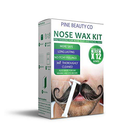 Nose Wax Kit for Men and Women - Hair Removal Waxing Kit for Nose and Ear Wax Removal Kit and Eyebrows Hair Removal with Safe Tip 24 Applicator, Quick, Easy and Painless (80g/ 12 Times Uses Count) nose hair remover by PINE BEAUTY CO