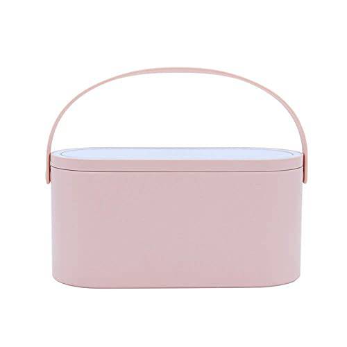 ZOOEYBEAR 3-in-1 Cosmetic Makeup Storage Box - Ideal for Travel or Home - Vanity Mirror with Battery/USB Powered LED Light (Pink)