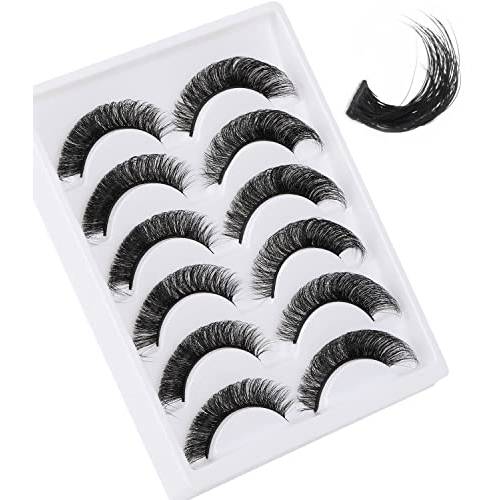 False Eyelashes Wispy Fuax Mink Lashes D Curl Fluffy Natural Lashes Human Silk Russian Strip Lashes Pack by Kiromiro