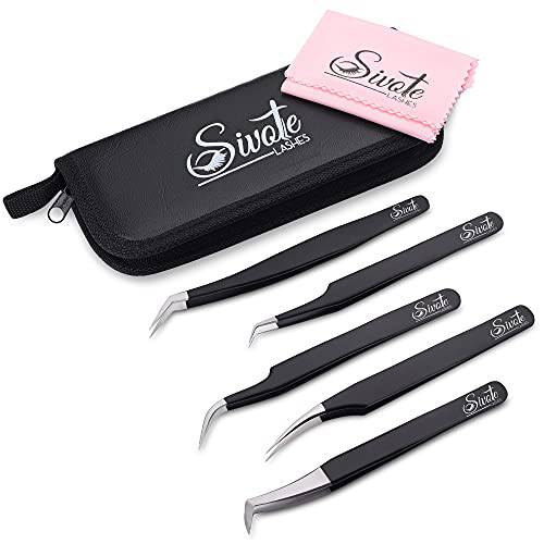SIVOTE Eyelash Extension Tweezers for Classic & Volume Lashes, 5-Pack, Black