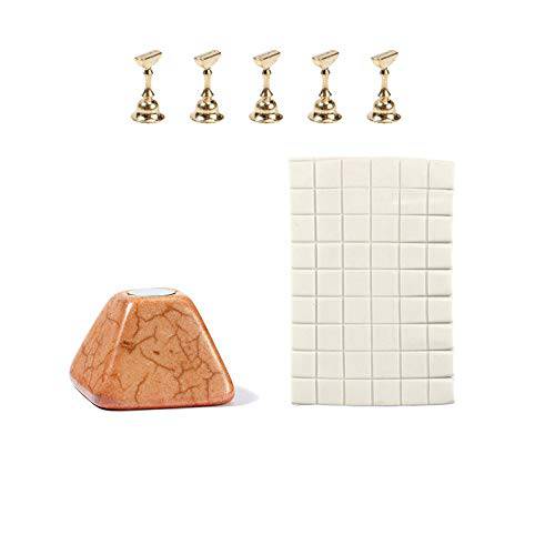 Nail Stand Holders Manicure Practice Display Tools Magnetic Nail Tips for Salon DIY Nail Art Decoration Tools with Clay (Brown)