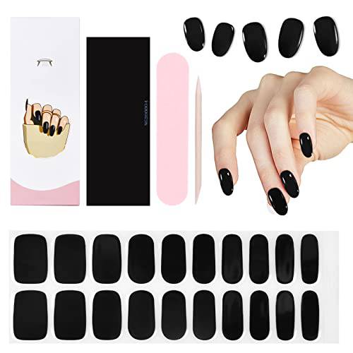 Gel Nail Strips 20 Nail Polish Strips For Women Semi Cured Gel Nail Strips Gel Nail Wraps Real Nail Polish For Girls Christmas Nail Stickers Brighter Thicker Tougher Includes Cuticle Stick Nail File (Black)