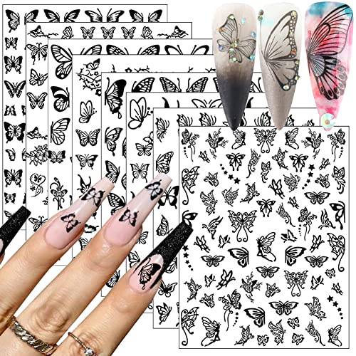 Flower Nail Stickers Abstract Face Nail Decals 3D Self-Adhesive Nail Art Supplies DIY Nail Decoration Set Clouds Love Heart Graffiti Floral Nail Design Sticker for Woman Manicure Accessories 8 Sheets