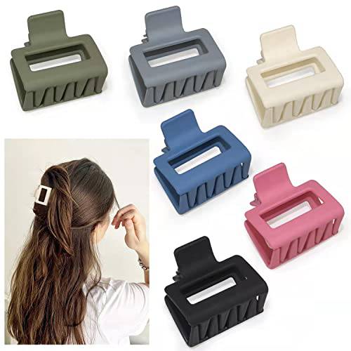 Medium Claw Hair Clips for Women Girls, 2 Matte Rectangle Small Hair Claw Clips for Thin/Medium Thick Hair, Cute Hair Jaw Clips Nonslip Clips (Multicolor)