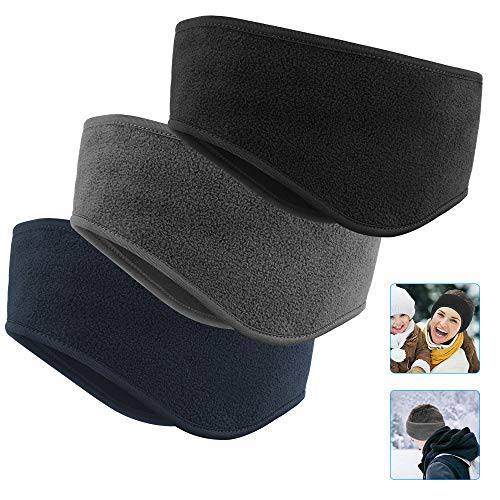 Ear Warmers Headband, KOMAKE Earmuff Headband Fleece Earmuffs Running Headband Winter Ear Covers Moisture Wicking Sweatband Ski Sport Headband for Men & Women (Black+Gray+Dark Blue)