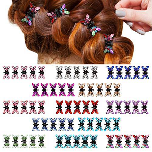 ANBALA Hair Claw Clips, 65pcs Mini Hair Clips Butterfly Clips Butterfly Hair Clips No-Slip Grip Jaw Clips Glitter Teeth Clips Rhinestone Hair Clips Metal Clamps Mix Colored Butterfly Hair Accessories for Women Girls
