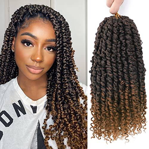 8 Packs Ombre Brown Pre-Looped Passion Twists Braiding Synthetic Hair, Pre-Twisted Passion Twist Hair 12 Inch, Short Passion Twist Crochet Hair for Women Crochet Passion Twist Hair Extensions (12inch,T30)