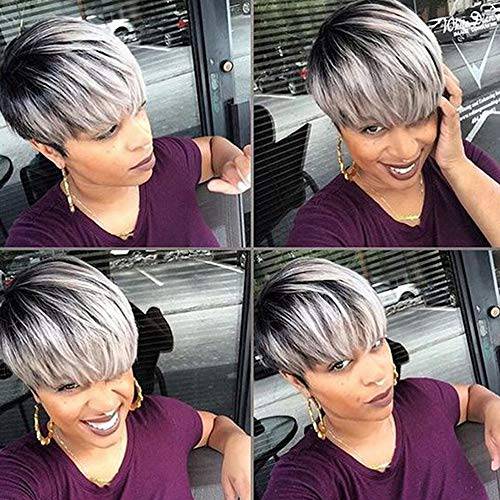 Divine Hair Short Ombre Gray Wig Short Synthetic Wigs For Black White Women Short Black gray Wig Styles For Black Girls Short omber gray with dark roots short gray cut hair styles