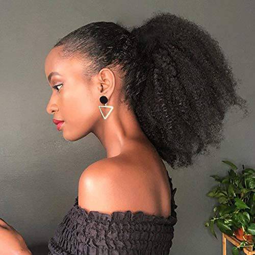 Afro Puff Drawstring Ponytail Human Hair Bun For Black Women 150% Density 10A Brazilian Virgin Human Hair Afro Kinky Curly Clip In Ponytail Extension Human Hair Pieces 150g Natural Color 20inch