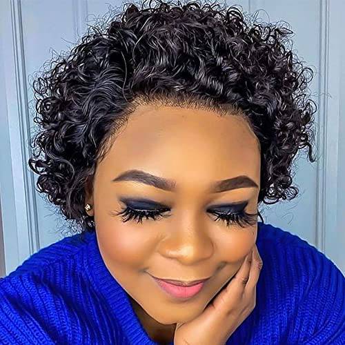 Pixie Cut Wig Short Curly Human Hair Wigs Pixie Cut Lace Front Wigs Human Hair 13x1 Short Curly Human Hair Wigs Brazilian Virgin Pixie Cut Curly Wig Pre Plucked 150% Density Pixie Wigs For Black Women Human Hair Short Wigs For Black Women 1B