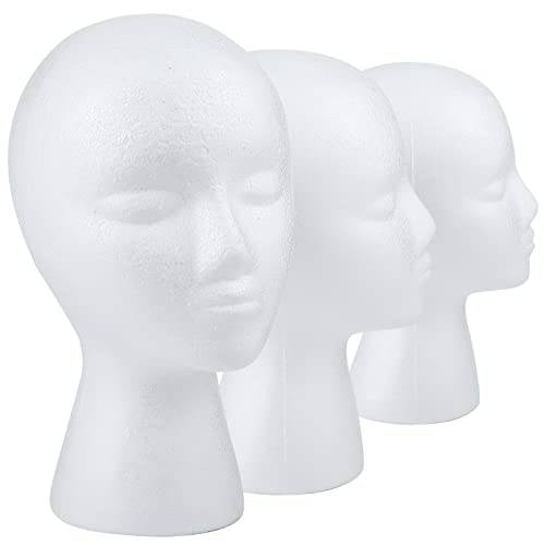 ROMROC 11 3 Pack Wig Head Stand Styrofoam Mannequin Cosmetics Display Holder for Styling, Hats, Hairpieces, Mask, Salon, Hair, Sunglasses, Scarf