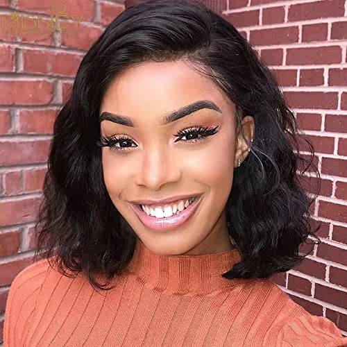 Short Body Wave Lace Closure Wigs Human Hair 180 Density Short Bob Wigs Body Wave 4X4 Lace Front Wig Glueless Lace Frontal Wig Body Wave Human Hair Wigs Pre Plucked Natural Color (12 Inch, 4x4 Wig)