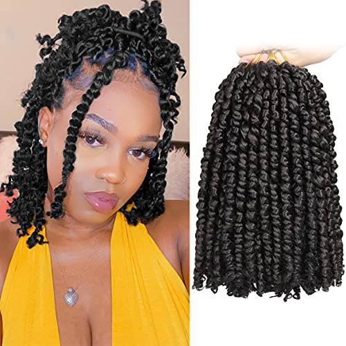 Leeven 8 Packs 10 Inch Passion Twist Hair for Women Natural Black Bomb Pre Twisted Water Wave Crochet Braids Hair Pre Looped Curly Bohemian Synthetic Braiding Hair Extensions 12 Strands/Pack 1B