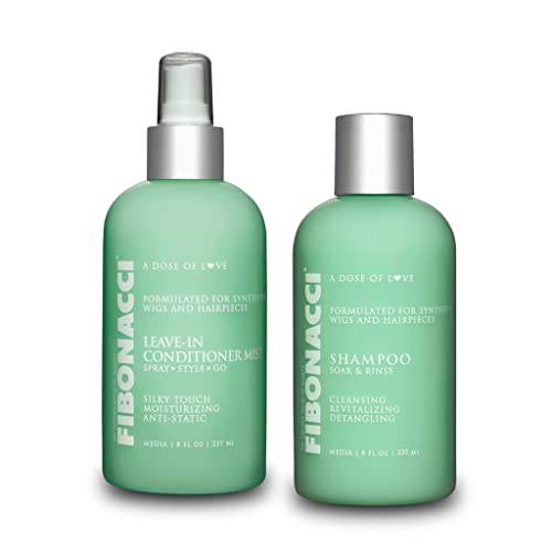 Fibonacci Beauty Synthetic Wig Shampoo & Conditioner Combo Pack - Premium Wig Care Solution, Soak & Rinse/Spray & Go - Revitalizes, Moisturizes, Detangles, & Removes Residues 8 ounce
