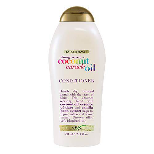 OGX Extra Strength Damage Remedy + Coconut Miracle Oil Conditioner for Dry, Frizzy or Coarse Hair, Hydrating & Flyaway Taming Conditioner, Paraben-Free, Sulfate-Free Surfactants, 25.4 Fl Oz