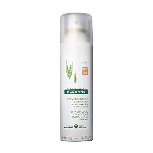Klorane Dry Shampoo with Oat Milk, For Dark Hair, Natural Tint, All Hair Types, Paraben & Sulfate-Free