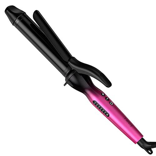 FARERY 1.25 Inch Curling Iron for Long Hair, Tourmaline Ceramic Clipped Long Barrel 1-1/4 Inch Curling Wand for Long Lasting Curl, Instant Heat & Dual Voltage to Travel, Temp 248℉ to 430℉, Pink