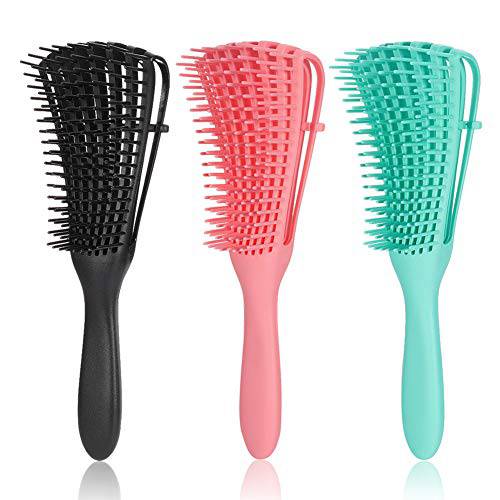 SOSPIRO 3 Pack Detangling Brush, Detangler Brush for Afro America Textured 3a to 4c Kinky Wavy, Curly, Coily, Wet/Dry Hair, Easy to Clean (Pink/Blue/Black)
