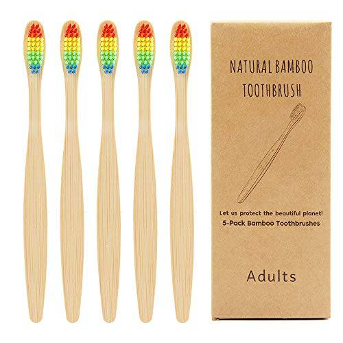 5pcs Lot Natural Bamboo Toothbrush Biodegradable Toothbrush with Soft Fibre Made with Rainbow Nylon Infused Bristles in Recycled Packing