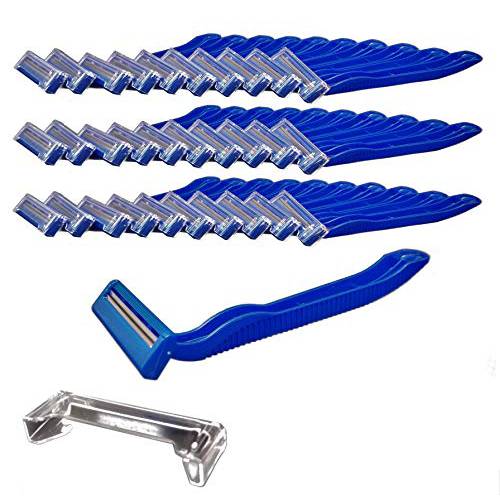 Disposable Twin Blade Razor [Pack of 100] Professional Blue Easy Grip Throw Away Single Use Body Shaving Razors for Silky Smooth Shave for Men and Women with Sensitive Skin – Home, travel, homeless