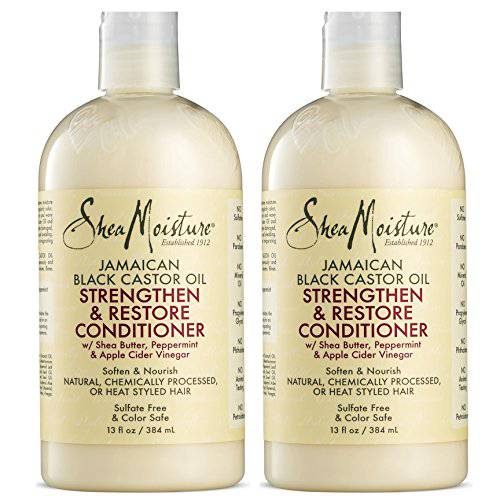 Shea Moisture Jamaican Black Castor Oil 13 oz. Strengthen, Grow & Restore Conditioner with Shea Butter, Peppermint and Keratin - Sulfate Free and Color Safe - Value Pack of 2 Each