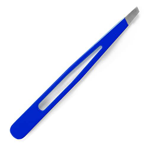 Refine Professional Italian Slant Tip Tweezers, Blue, 3.75