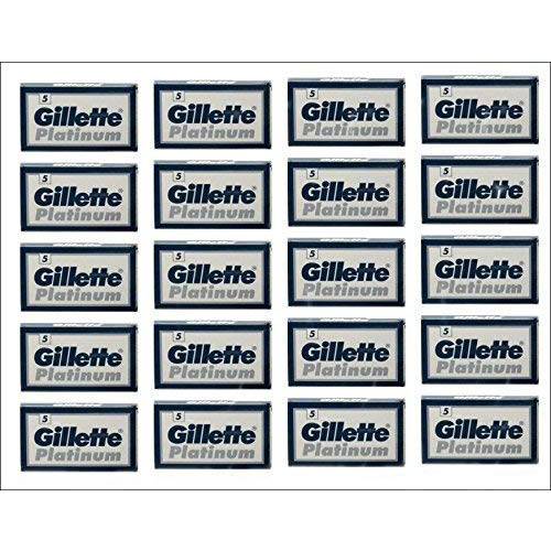 100 Gillette Platinum Blue Double Edge Safety Razor Blades, 20 x 5
