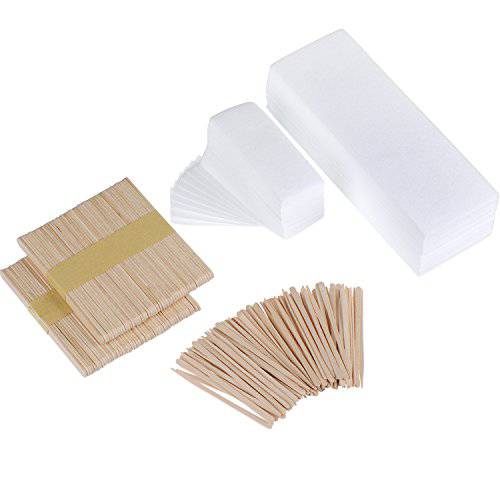 Mudder 200 Pieces Waxing Strip Non-Woven Wax Strip Hair Removal Wax Strips and 200 Pieces Wax Applicator Sticks