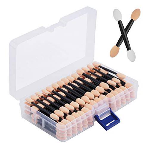 Cuttte 120PCS Disposable Dual Sides Eye Shadow Sponge Applicators with Container, 2.44’ Length Eyeshadow Brushes Makeup Applicator