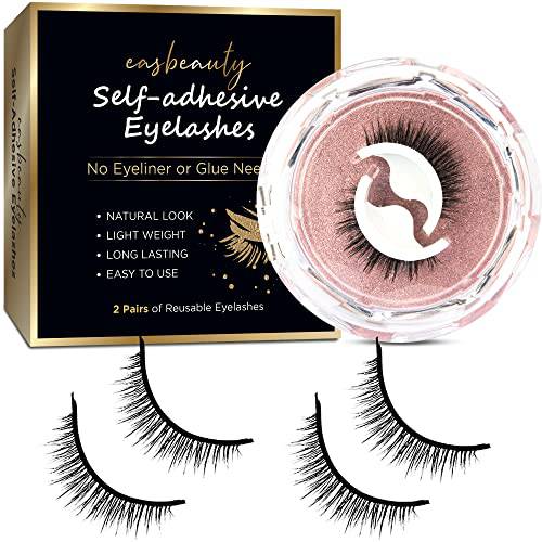 Reusable Self-Adhesive Eyelashes No Eyeliner or Glue Needed, False Lashes Stable and Easy to Put On, Natural Look and Waterproof Fake Eyelashes, for Women (2-Pairs )