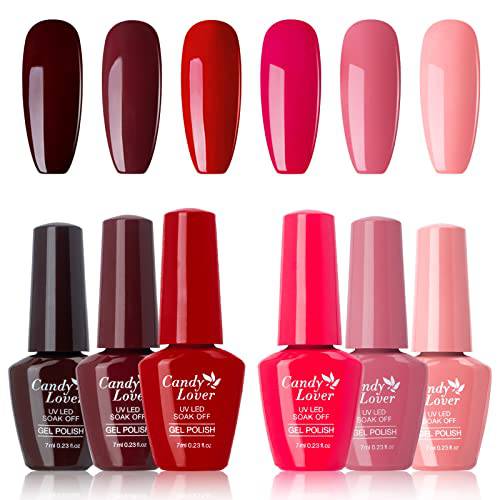 Candy Lover Red Pink Gel Nail Polish Set Dark Red Neon Pink Peach Color Nail Gel Kit, Soak Off Home Use Nail Art Fall Winter Manicure GH-04