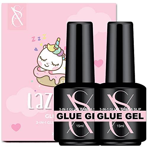 SXC Cosmetics 3 in 1 Nail Glue Gel 2PCS 15ML Brush On Gel Nail Glue for False Nails Gel Nail Polish Acrylic Nails (G40)