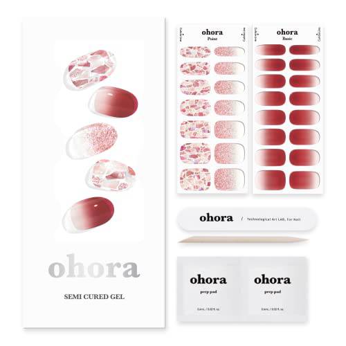 ohora Semi Cured Gel Nail Strips (N Brilliant) - Works with Any Nail Lamps, Salon-Quality, Long Lasting, Easy to Apply & Remove - Includes 2 Prep Pads, Nail File & Wooden Stick - Pink