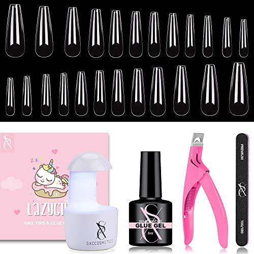 SXC Cosmetics Gel X Nail Kit with XXL Nail Tips and Glue Gel for DIY Nail Art Extension (G43)