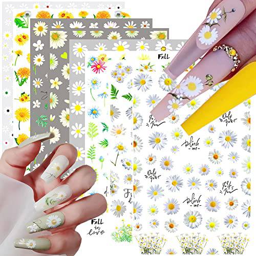 8 Sheets Flower Nail Art Stickers Decals 3D Small Daisy Nail Art Supplies for Spring Summer Nail Art Decoration Flowers Floral Sunflowers Nail Design Sticker Manicure Tips DIY Acrylic Nails