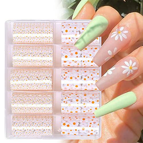 Daisy Flower Nail Art Foil Transfer Stickers Small Flower Nail Foils Nail Art Supplies Starry Sky Fresh Floral Nail Foil Transfer Decals Nail Art Adhesive Sticker for Women Girls Manicure Tips Decor