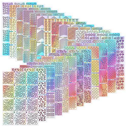 288 Pieces Nail Vinyl Stencils Nail Decoration Stickers Set Nail Design Stickers Tips Decals, 24 Sheets